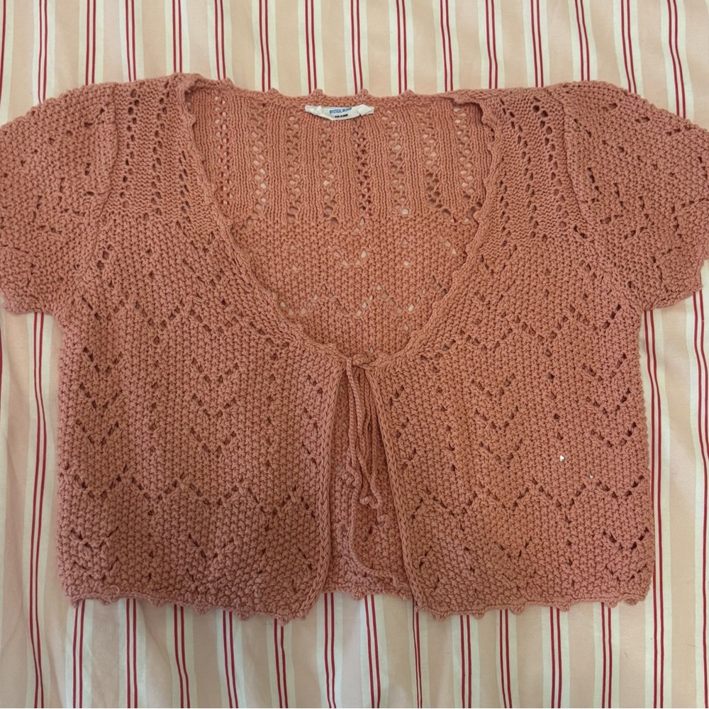 Double Zero Cropped Coral Knit Cardigan